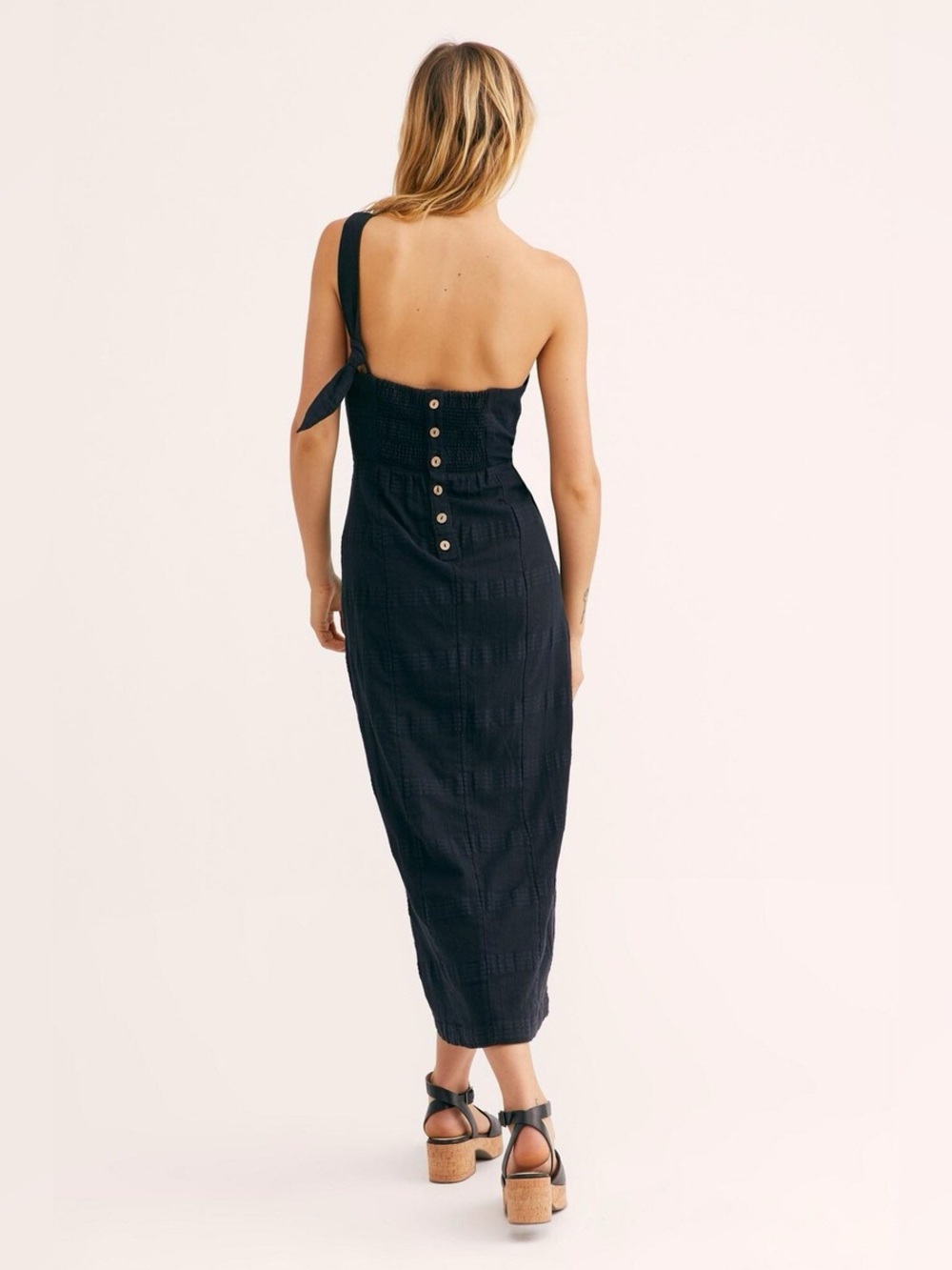 Free People Black Endless Summer One Shoulder Wrap Midi Dress, Size Large - Picture 2 of 6